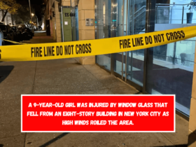 A 9-year-old girl was injured by window glass that fell from an eight-story building in New York City as high winds roiled the area.