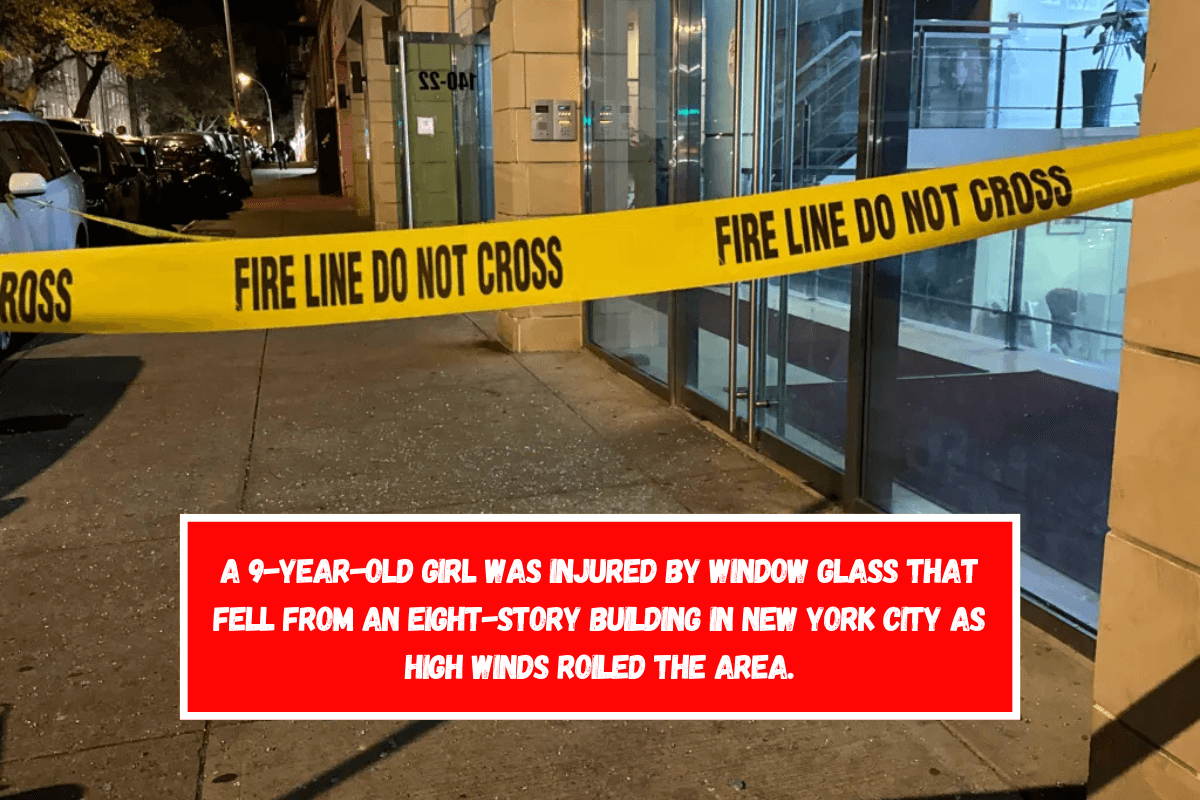 A 9-year-old girl was injured by window glass that fell from an eight-story building in New York City as high winds roiled the area.