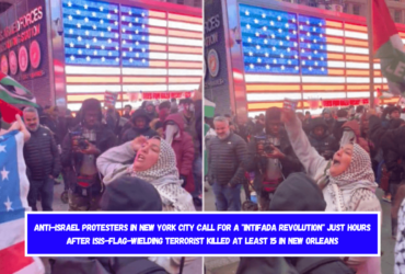 Anti-Israel protesters in New York City call for a intifada revolution just hours after ISIS-flag-wielding terrorist killed at least 15 in New Orleans