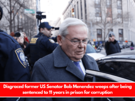 Disgraced former US Senator Bob Menendez weeps after being sentenced to 11 years in prison for corruption