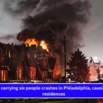 A plane carrying six people crashes in Philadelphia, causing fires in residences