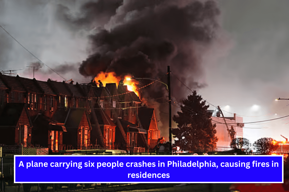 A plane carrying six people crashes in Philadelphia, causing fires in residences