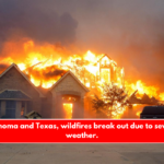 In Oklahoma and Texas, wildfires break out due to severe fire weather.