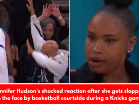 Jennifer Hudson's shocked reaction after she gets slapped in the face by basketball courtside during a Knicks game