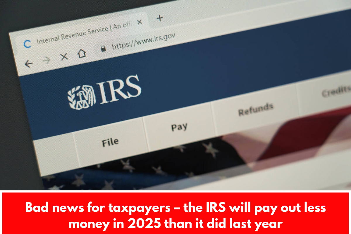 Bad news for taxpayers – the IRS will pay out less money in 2025 than it did last year