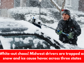 White-out chaos! Midwest drivers are trapped as snow and ice cause havoc across three states