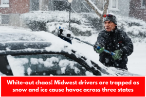 White-out chaos! Midwest drivers are trapped as snow and ice cause havoc across three states