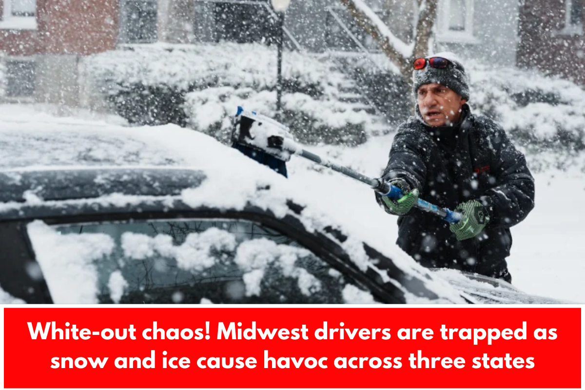 White-out chaos! Midwest drivers are trapped as snow and ice cause havoc across three states