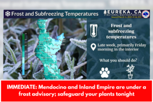 IMMEDIATE: Mendocino and Inland Empire are under a frost advisory; safeguard your plants tonight