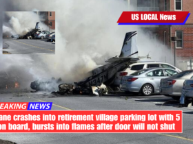 Plane crashes into retirement village parking lot with 5 on board, bursts into flames after door will not shut